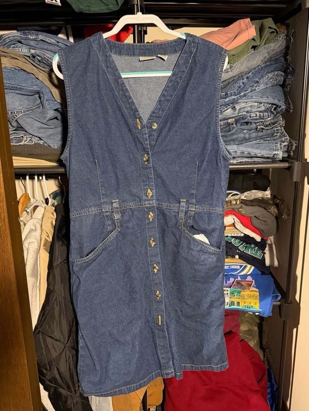 St. John's Bay Women's Size 14 Denim Button-Front Jumper Dress